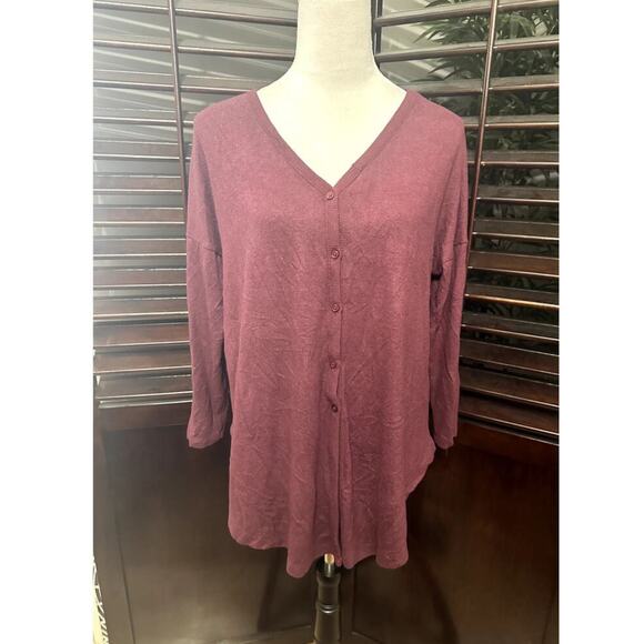 Caslon Women's Burgundy Button Down Long Sleeve Cardigan Sweater XXSP NWOT - Picture 1 of 8